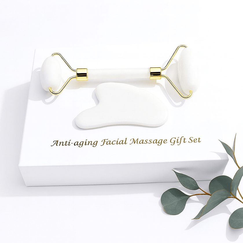 Unlock a youthful glow with our Jade Roller & Gua Sha Set. Promotes smoother skin, reduces puffiness, and enhances radiance.