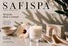 SaFiSpa luxury hibiscus soy candle in elegant editorial home fragrance setting with soft neutral decor, wellness-inspired styling, and premium Caribbean luxury candle aesthetic