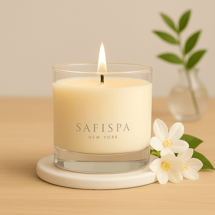Jasmine Marie soy candle in glass jar – luxury 8 oz scented candle with floral fruity fragrance