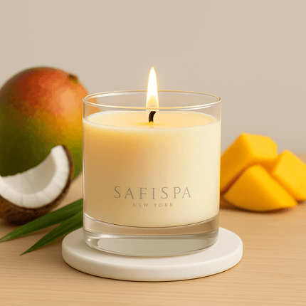 mango coconut soy scented candle  tropical fruit best candle. shop now