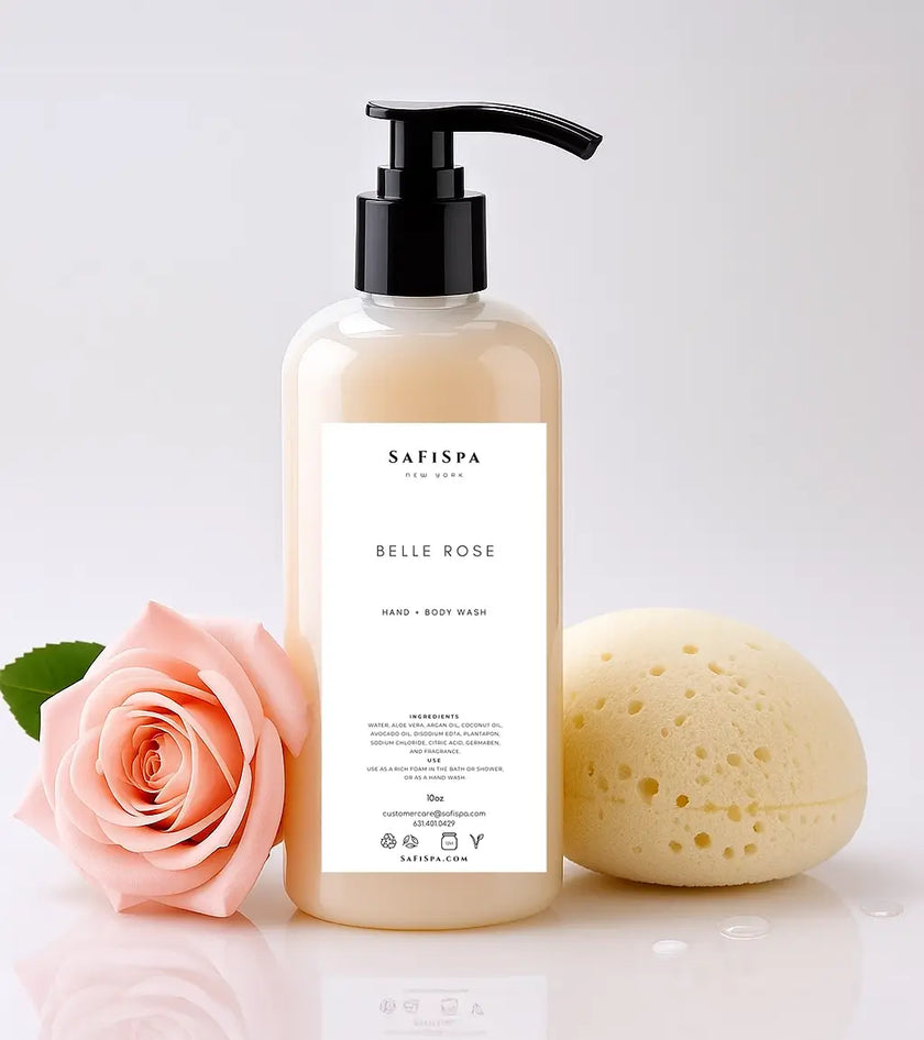 Indulge in smooth, fragrant skin with Safispa Belle & Rose Body Wash – a moisturizing cleanser in an elegant 
