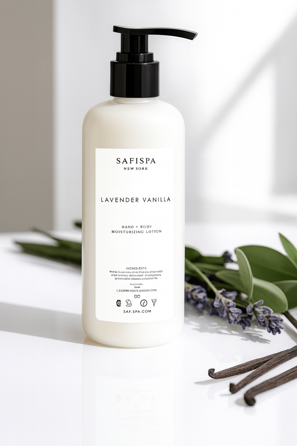 Pamper your skin with SaFiSpa NY’s Lavender Vanilla Lotion—a soothing blend of lavender and vanilla for relaxation and 24-hour hydration.