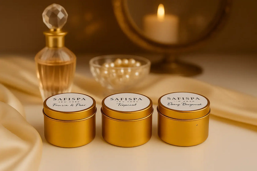 SaFiSpa Mini Travel Candle Set – Freesia & Pear, Tropical, Ebony Bergamot | Luxury Soy Candles
