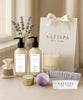 Bath & Body Gifty Set. Indulge in serenity with the SafiSpa Tranquil Luxe Lavender Vanilla Spa Set. Includes relaxing candle, nourishing lotion, invigorating body wash, and more. Perfect for a spa-like experience at home.