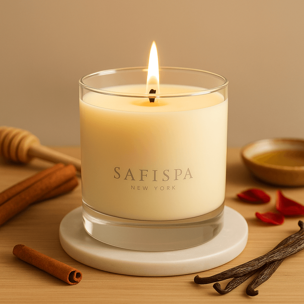 Vanilla Essence Candle by Safispa: Indulge in the warm, comforting aroma of cinnamon, sugar, and creamy vanilla.