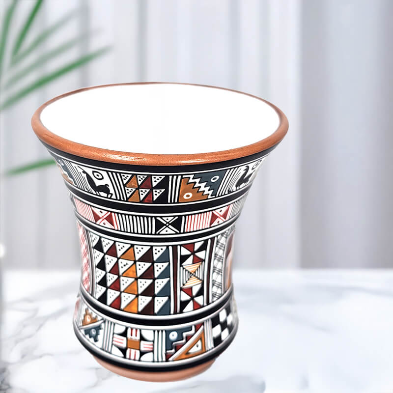 Ceramic luxury bespoke candle vase with geometric pattern on a white background