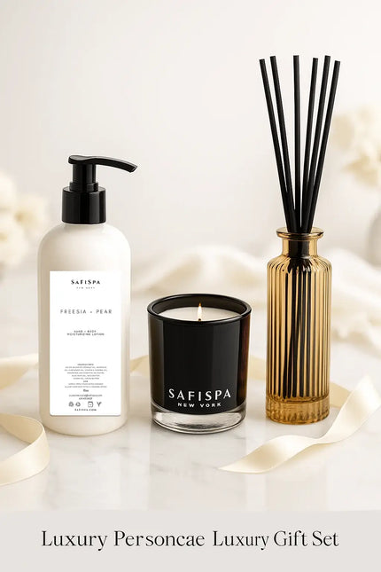aromatherapy gift set lotion, cnadle, and diffuser