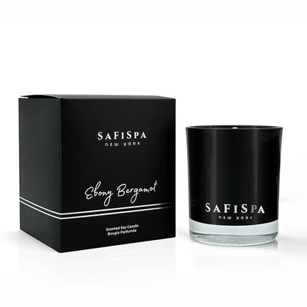  Luxurious soy wax candle infused with bergamot and ebony wood essential oils