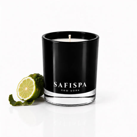 Ebony Bergamot candle in black glass with fresh bergamot , best luxury scented candle for warm winter