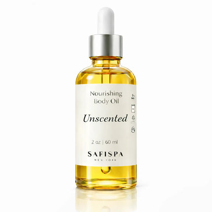 SaFiSpa Unscented Nourishing Body Oil  for smooth skin 2 oz glass bottle with silver dropper