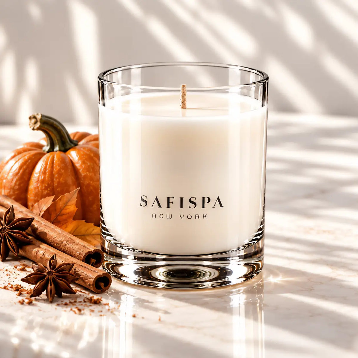 candle Warm pumpkin and cinnamon unfold into aromatic clove and nutmeg before settling into creamy vanilla and soft woods. Hand-poured in New York, this pumpkin spice candle creates a polished autumn home-fragrance