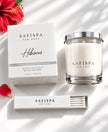 hibiscus candle in white box minimalist and quiet luxury  soy candles