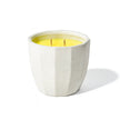 Large Ceramic candle holder with a yellow candle inside on a white background