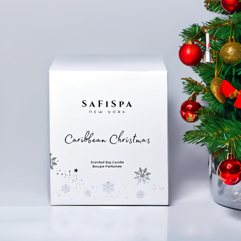 A cozy Christmas candle with a warm, inviting scent of cinnamon and clove.