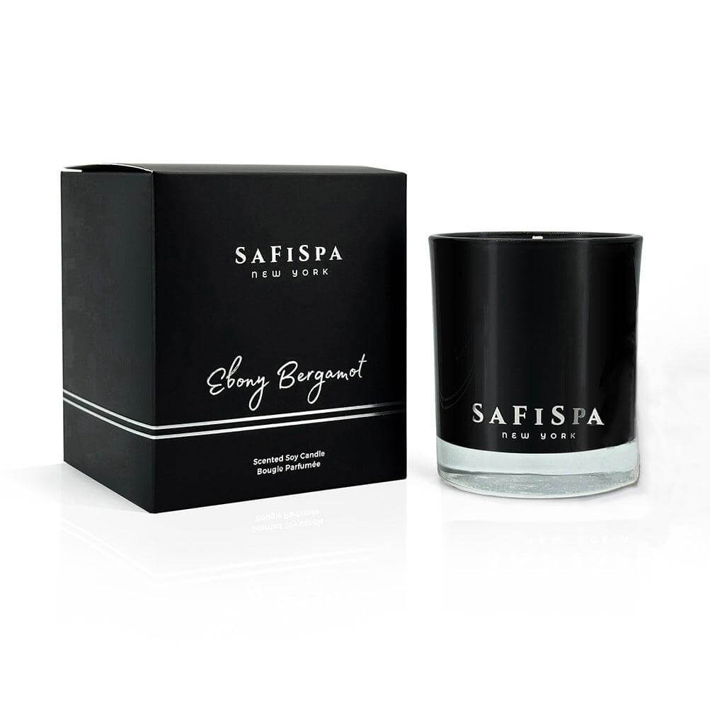  Luxurious soy wax candle infused with bergamot and ebony wood essential oils