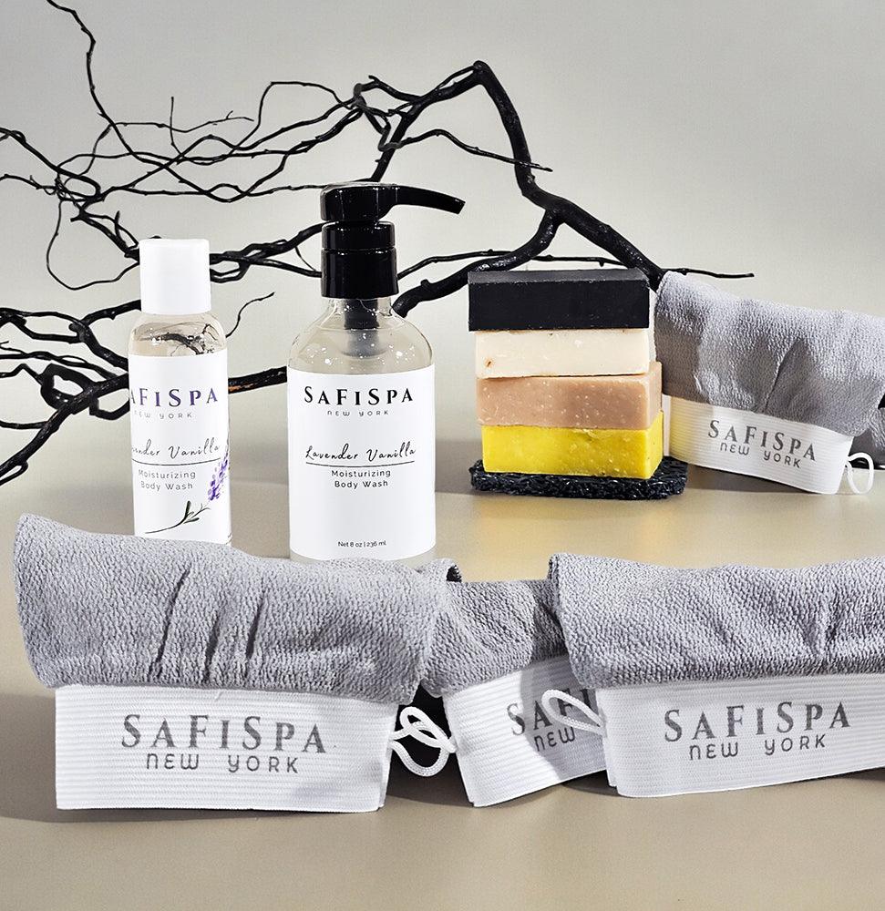 SafiSpa Exfoliating Glove with unique textured surface for effective dead skin removal.