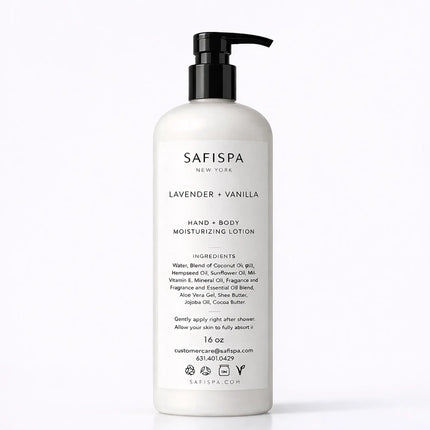 Lavender Vanilla Moisturizing Body & Hand Lotion. A luxury hydrating lotion that softens dry skin, comforts the senses, and leaves hands and body smooth, nourished, and lightly scented.
