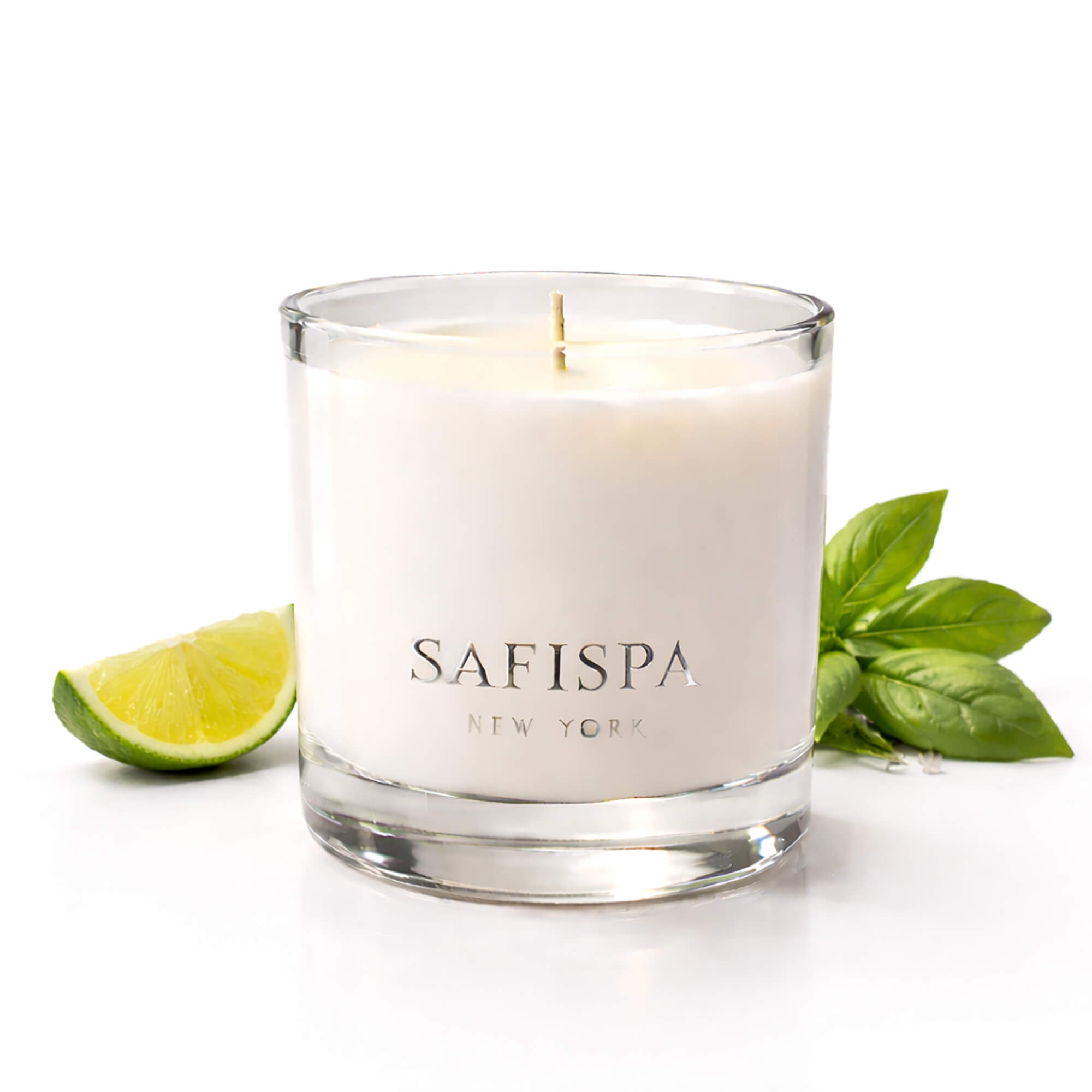 Lime and Basil candle by SaFiSpa New York luxury soy candle with fresh citrus lime and aromatic basil fragrance