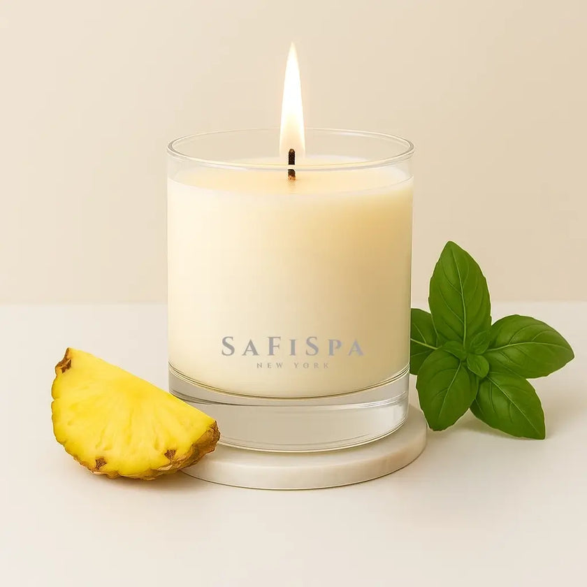 Tropical Luxury Soy Candle — Pineapple Coconut Scent.  shop uplifting tropical candle with a clean, long-lasting burn.