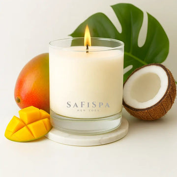 Mango Coconut Candle | Luxury Tropical Soy Candle. Meet our tropical mango coconut candle—a clean-burning, long-lasting tropical soy candle with ripe mango, creamy coconut milk, bright citrus and soft musk.