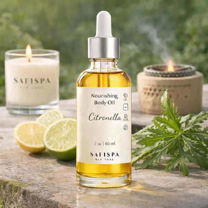 SaFiSpa Citronella Body Oil luxury spa and skin care outdoor treatment . shop best skin care product online 
