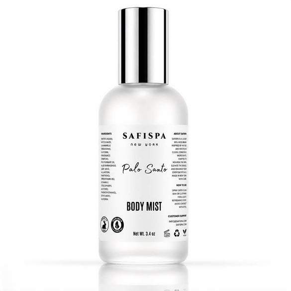 A warm, grounding unisex body mist for women and men, crafted with a refined Palo Santo-inspired fragrance, soft woods, clean musk and skin-conditioning ingredients