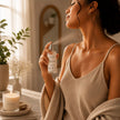 SaFiSpa Palo Santo Body Mist for women, a refreshing body fragrance spray shown in a warm self-care routine.