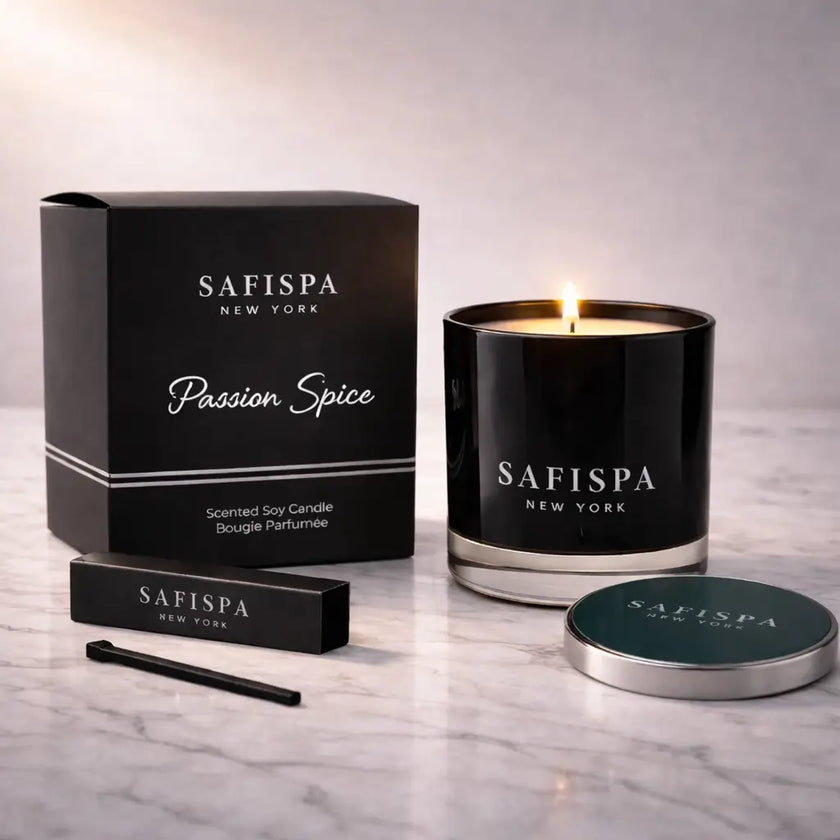 Passion fruit scented candle with a juicy, sun-ripened aroma that fills the room with warm tropical energy, crafted in natural soy wax for a clean, long-lasting burn.