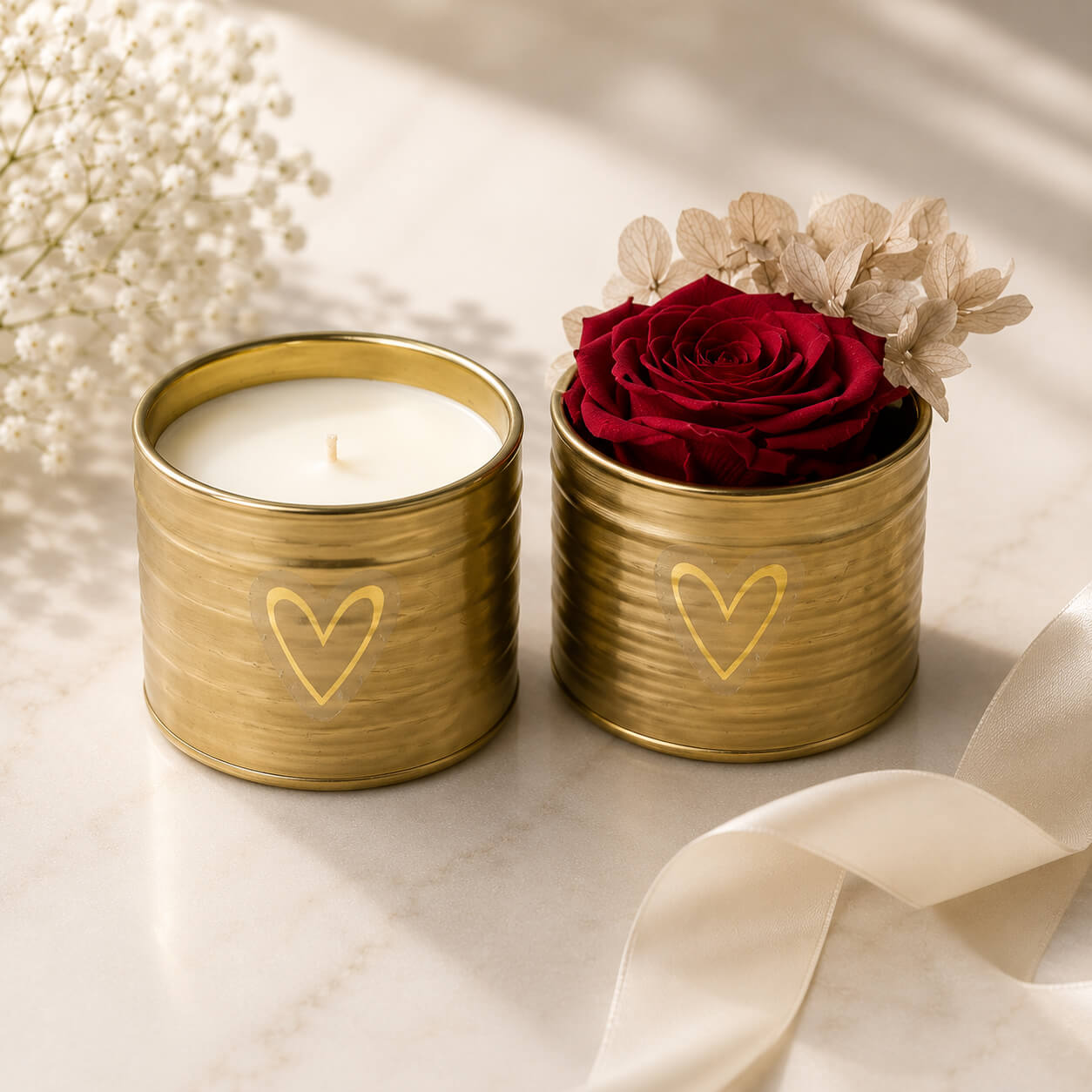 Luxury white candle gift box with elegant red ribbon by SaFiSpa New York, premium handcrafted home fragrance gift set for birthdays, weddings, holidays and special occasions.