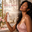 Woman applying SaFiSpa Belle Rose body mist, a soft floral rose body spray for women