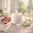 fresh lychee uxury candle by SaFiSpa New York creating aromatherapy home fragrance ambiance in elegant interior.