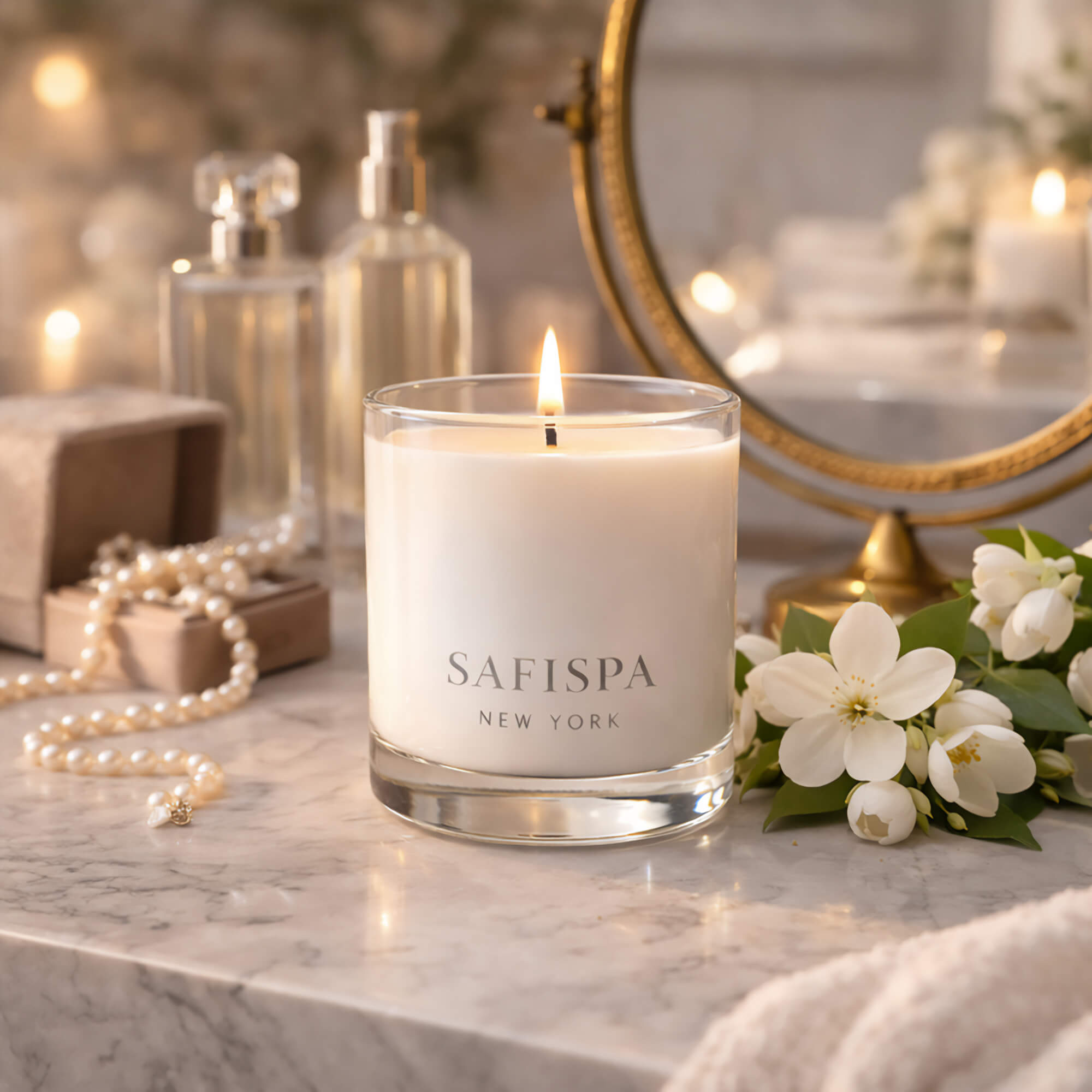 Jasmine Marie Candle | Luxury Jasmine Scented Soy Candle | SaFiSpa