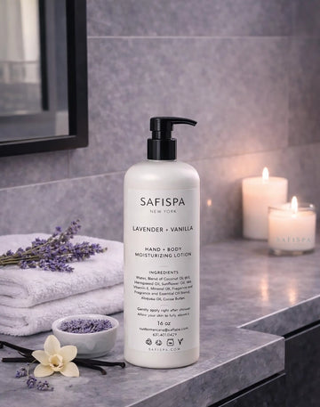 Belle Rose Hand + Body Moisturizing Lotion by SaFiSpa blends delicate rose fragrance with nourishing oils to create a soft and elegant skincare experience.