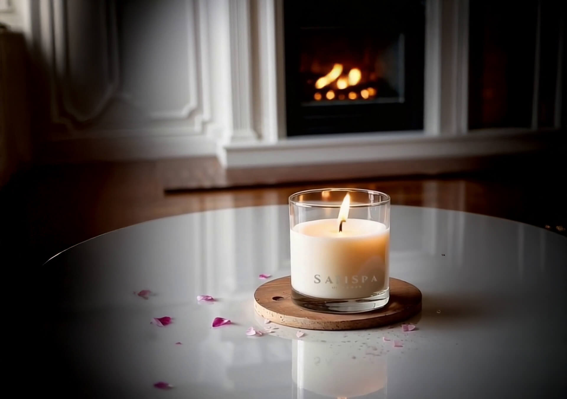 Handcrafted SaFiSpa Pumpkin Spice soy candle with warm amber glow, enhancing autumn home ambiance