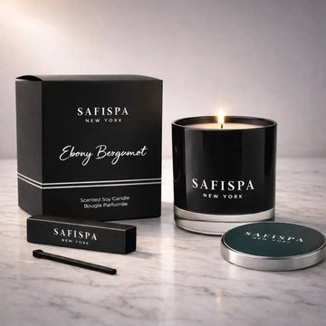 Bergamot scented candle with bright citrus notes, long-lasting soy wax home fragrance for modern luxury living rooms and bedrooms.