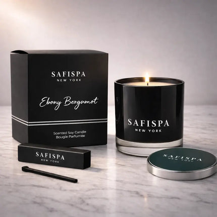 Bergamot scented candle with bright citrus notes, long-lasting soy wax home fragrance for modern luxury living rooms and bedrooms.