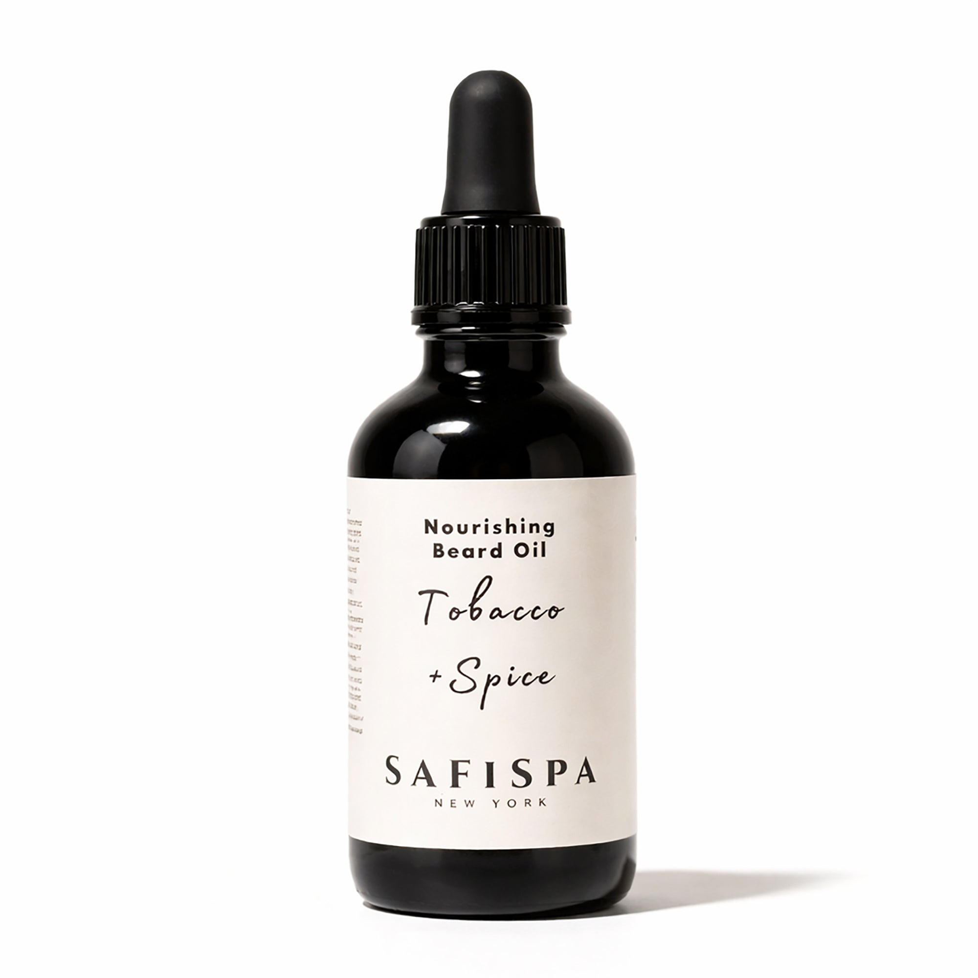 SAFISPA Tobacco and Spice Beard Oil 2oz luxury nourishing beard oil bottle on white background