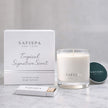 Tropical Signature Scent luxury candle by SaFiSpa New York creating fresh uplifting home fragrance atmosphere.