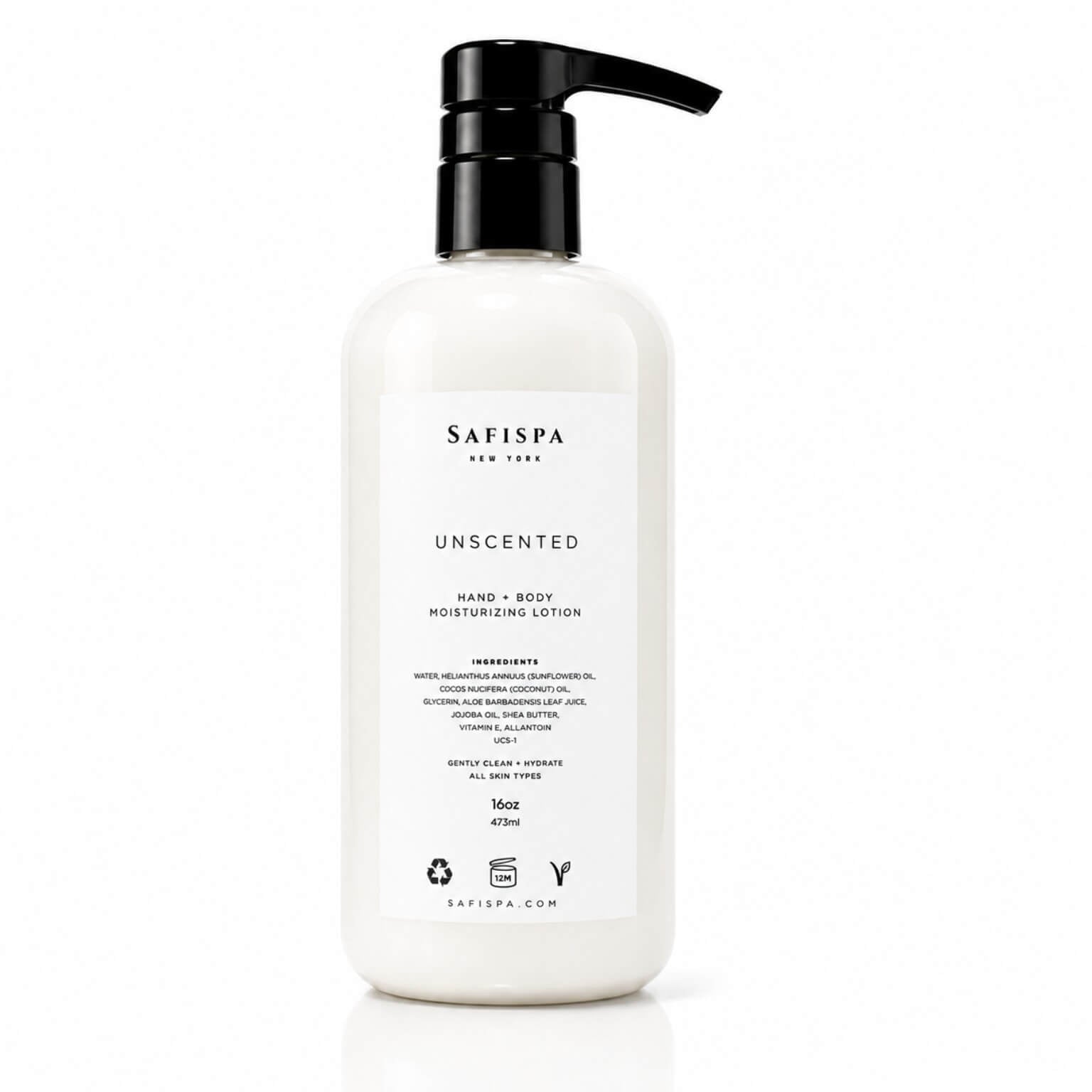 SaFiSpa Unscented Body Lotion 16 oz moisturizing lotion with shea butter, aloe vera and botanical oils for sensitive skin
