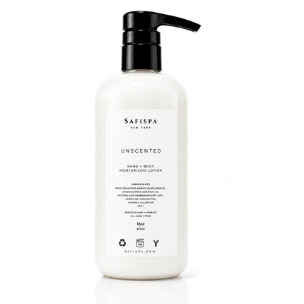 SaFiSpa Unscented Body Lotion 16 oz moisturizing lotion with shea butter, aloe vera and botanical oils for sensitive skin