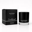 SaFiSpa Sandalwood scented soy candle in signature black glass with matching gift box.
