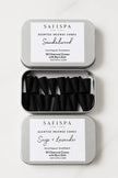 SaFiSpa luxury incense cones set — Sandalwood and Sage & Lavender scents in reusable tin. Hand-dipped, small batch, charcoal incense cones with burn dis