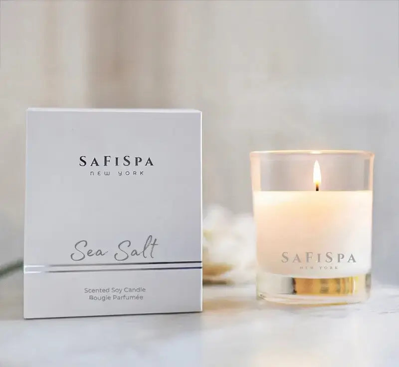 shop luxury sea salt candle self care gift , yoga and spa rituals for rejuvenation 