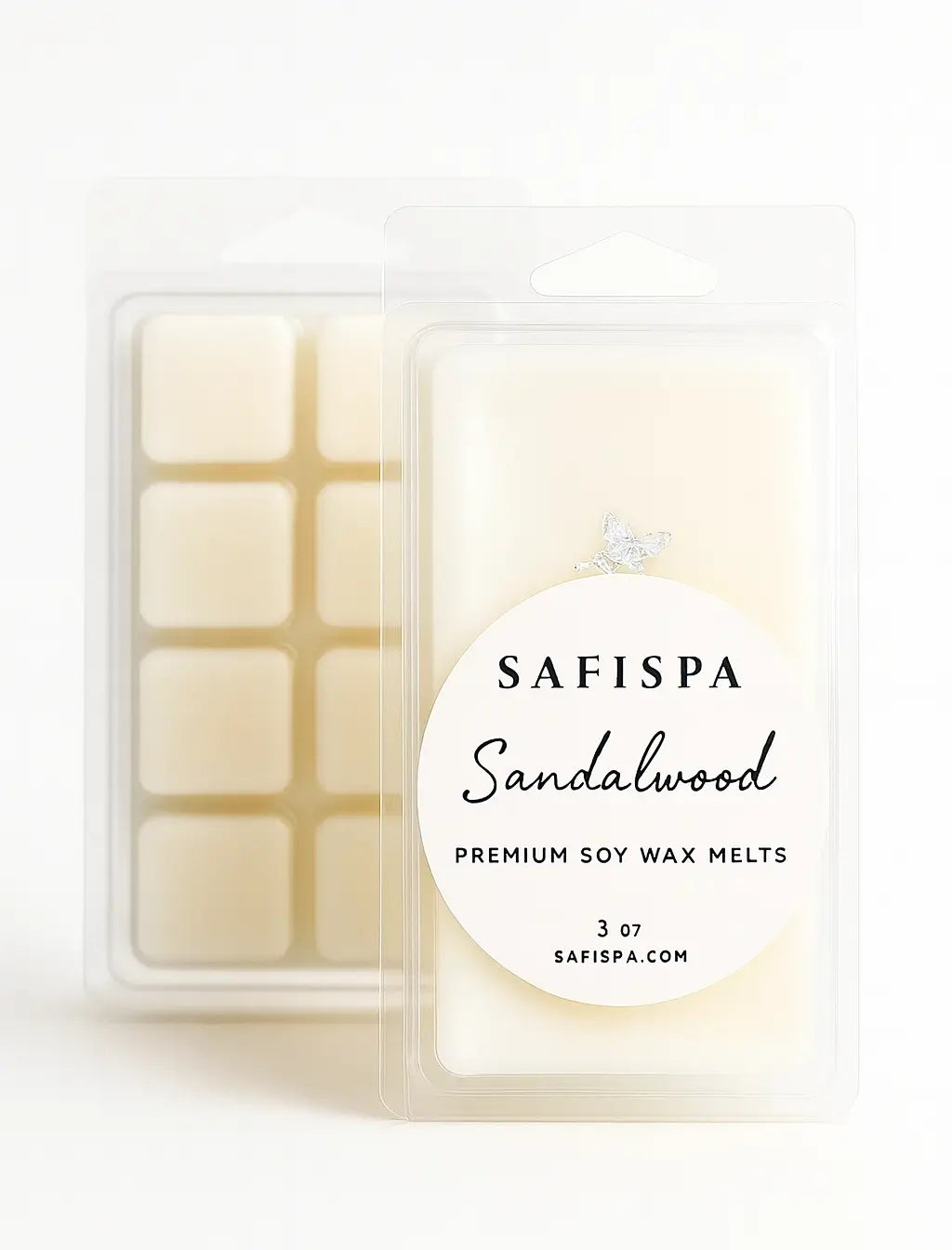 Sandalwood Soy Wax Melts by SaFiSpa in warm amber-brown pack