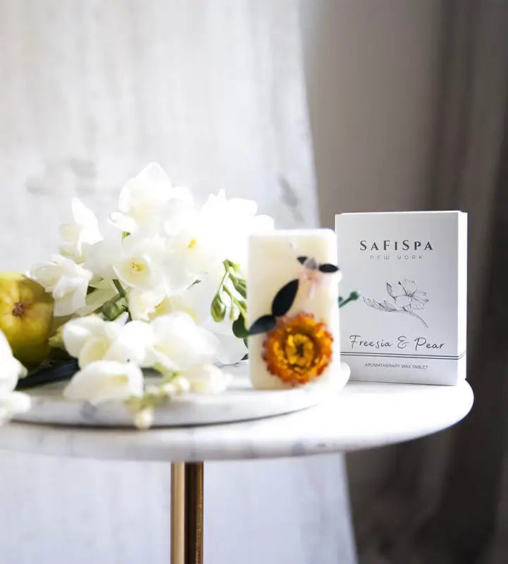 Freshen any space with Safispa's Freesia & Pear Wax Tablets. Versatile use for drawers, closets, bathrooms, and more.