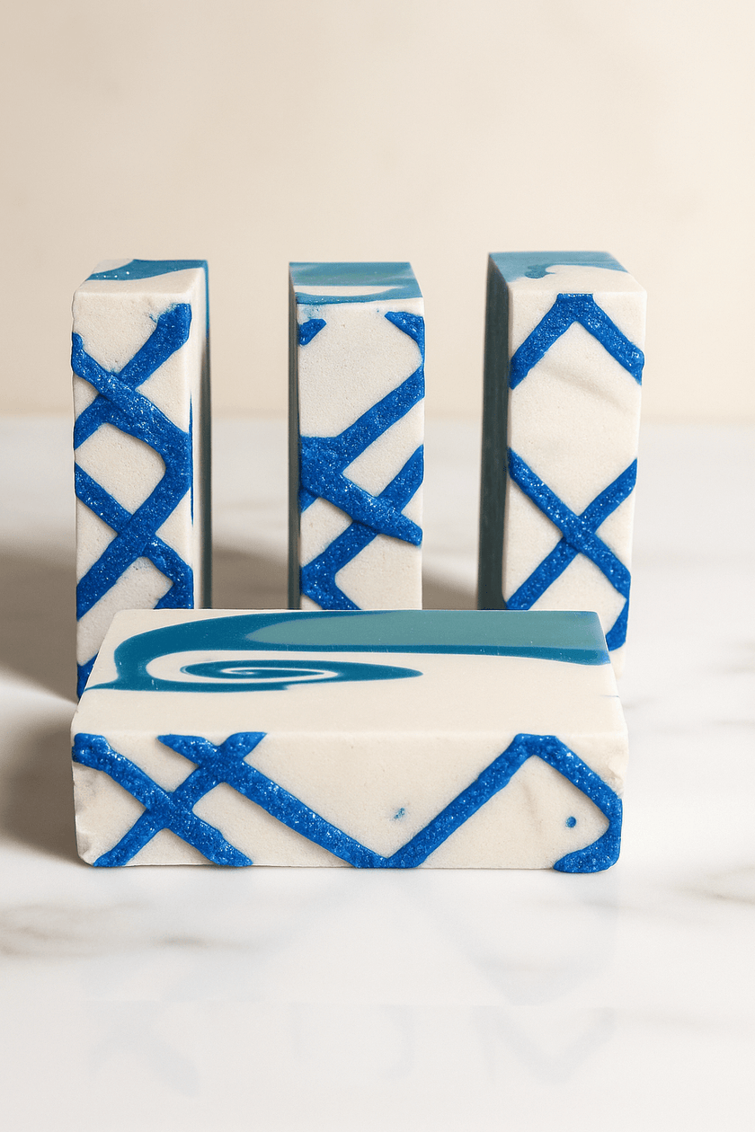 Luxury Jasmine Sea Breeze artisan soap bars by SaFiSpa, handcrafted with cold process technique and infused with natural jasmine fragrance, displayed on a clean white background for an elegant, high-end look.